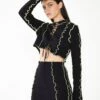 Glamorous Care Black Exposed Seam Lace Up Jumper