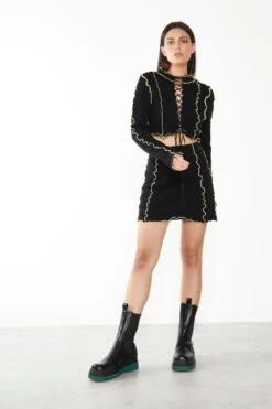 Glamorous Care Black Exposed Seam Lace Up Jumper -Cheap Softly Dressed Store CA0357 BK 03