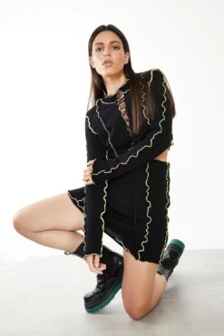 Glamorous Care Black Exposed Seam Lace Up Jumper -Cheap Softly Dressed Store CA0357 BK 04