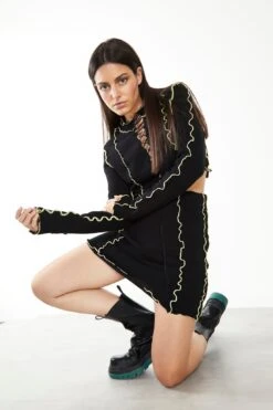 Glamorous Care Black Exposed Seam Mini Skirt -Cheap Softly Dressed Store CA0358 BK 04