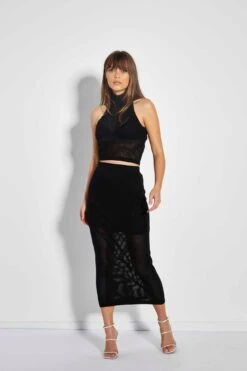 Glamorous Care Black Knitted Midi Skirt -Cheap Softly Dressed Store CA0365 BK 03
