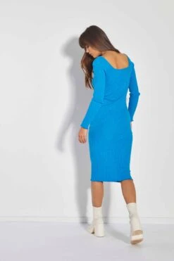 Glamorous Care Cyan Blue Square Neck Knitted Midi Dress -Cheap Softly Dressed Store CA0366 DC14 02