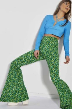 Glamorous Care Lime Blue Floral Skinny Fit Flared Trousers 6 Glamorous Care Lime Blue Floral Skinny Fit Flared Trousers -Cheap Softly Dressed Store CA0374 DC15 03