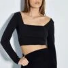 Glamorous Care Black Long Sleeve Square Neck Crop Top