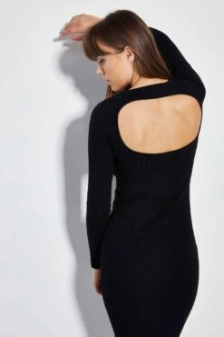 Glamorous Care Black Knitted Open Back Midi Dress -Cheap Softly Dressed Store CA0382 BK 02