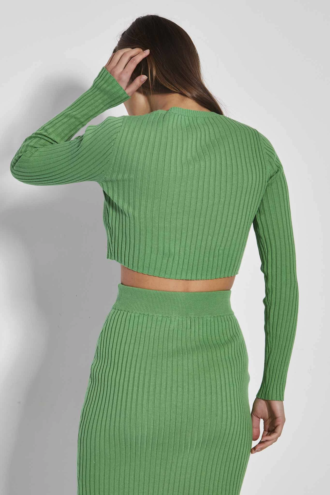 Glamorous Care Apple Green Rib Knit Long Sleeve Crop Top 2 Glamorous Care Apple Green Rib Knit Long Sleeve Crop Top - Image 2