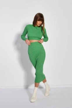 Glamorous Care Apple Green Rib Knit Midi Pencil Skirt -Cheap Softly Dressed Store CA0384 M68 03
