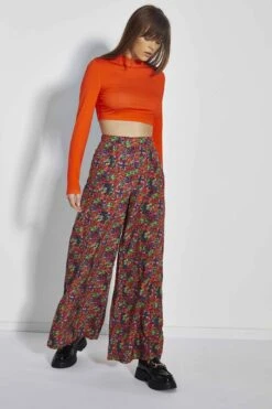 Glamorous Care Purple Orange Ditsy Wide Leg Trousers -Cheap Softly Dressed Store CA0388 DC11 03