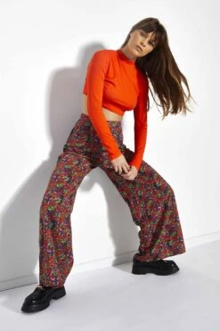 Glamorous Care Purple Orange Ditsy Wide Leg Trousers -Cheap Softly Dressed Store CA0388 DC11 04