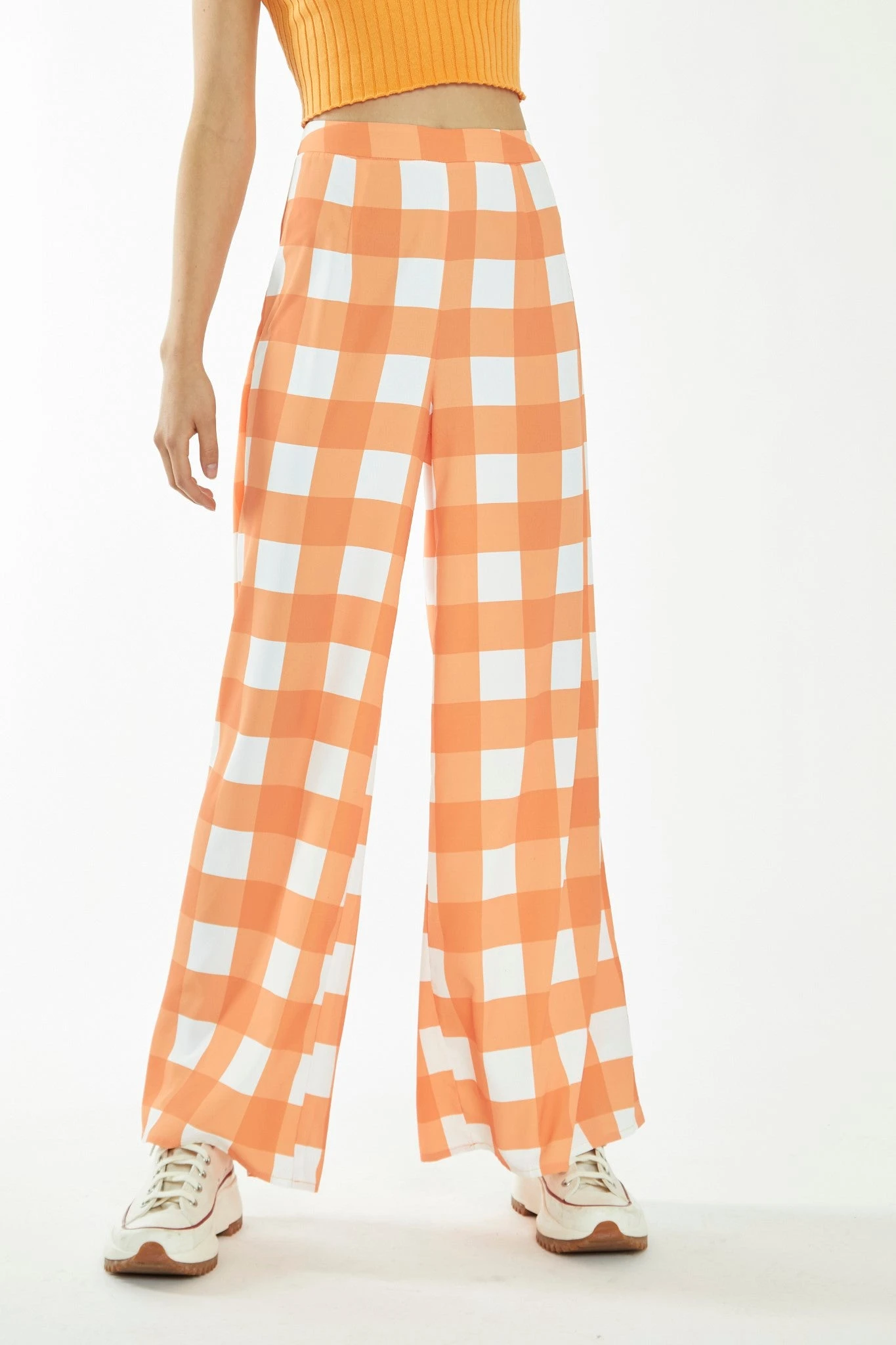 Glamorous Orange-White Gingham Wide Leg Trousers 3 Glamorous Orange-White Gingham Wide Leg Trousers - Image 3