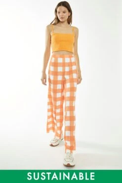 Glamorous Orange-White Gingham Wide Leg Trousers
