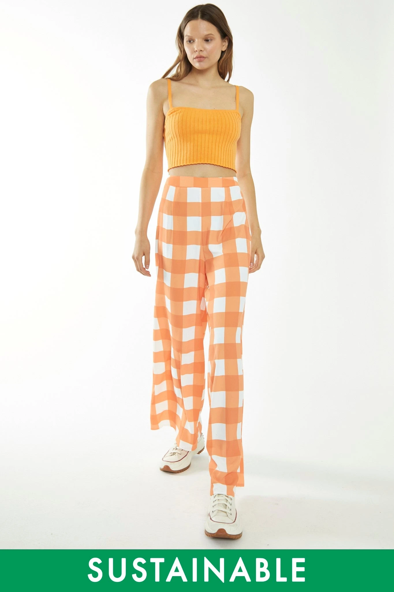 Glamorous Orange-White Gingham Wide Leg Trousers 1 Glamorous Orange-White Gingham Wide Leg Trousers