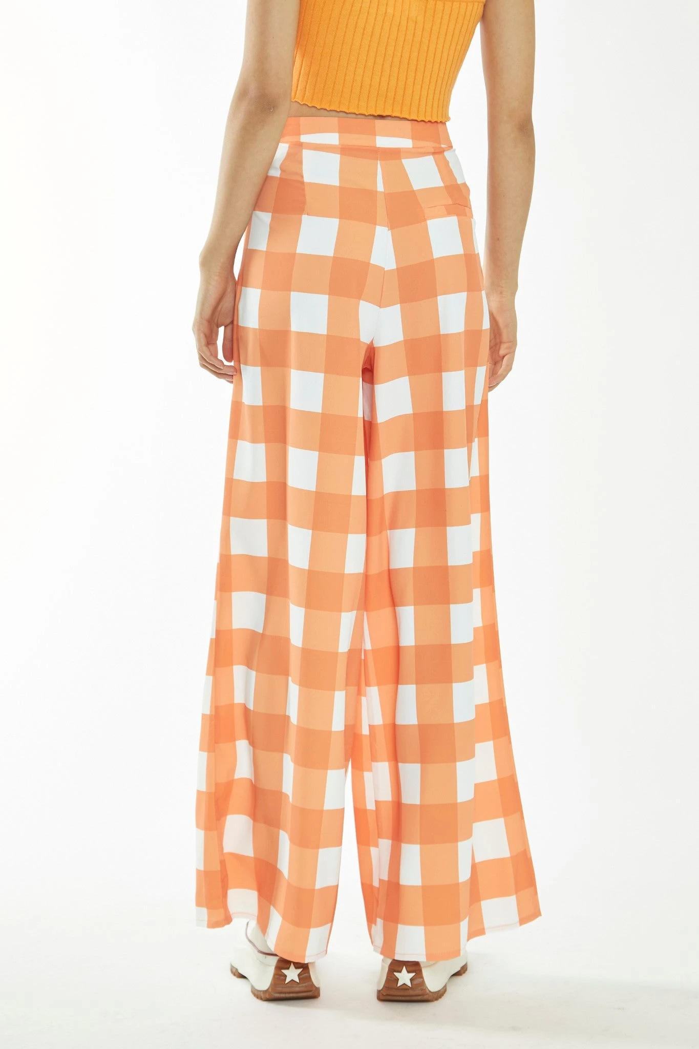 Glamorous Orange-White Gingham Wide Leg Trousers 2 Glamorous Orange-White Gingham Wide Leg Trousers - Image 2