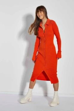 Glamorous Care Orange Button Though Midi Dress -Cheap Softly Dressed Store CA0394 ORA 04