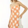 Glamorous Orange-White Gingham Bias Cut Mini-Dress