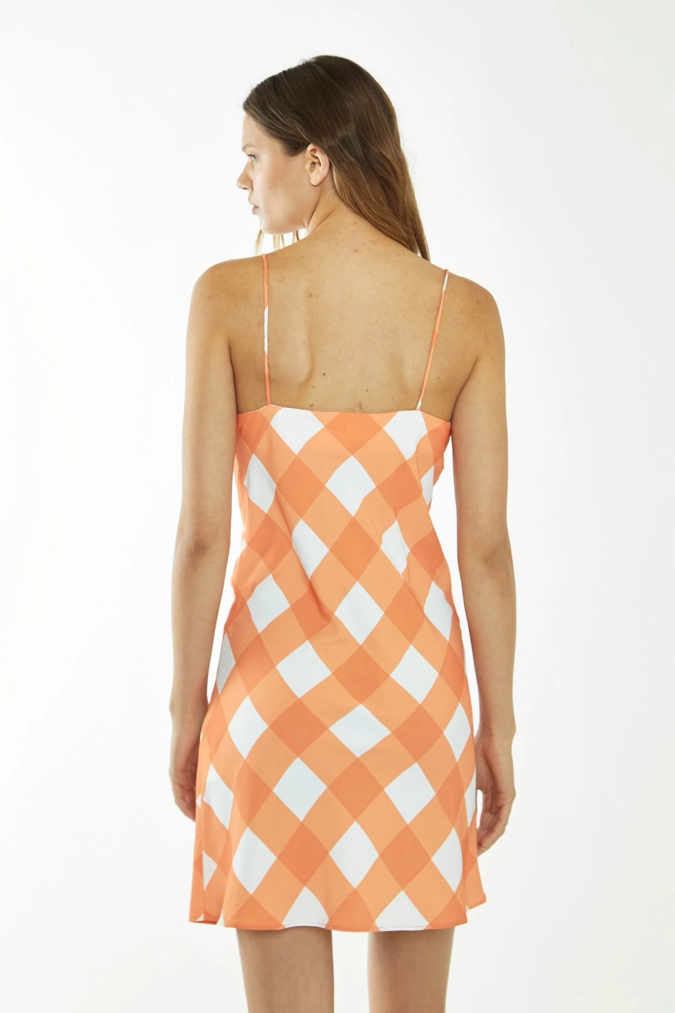 Glamorous Orange-White Gingham Bias Cut Mini-Dress 2 Glamorous Orange-White Gingham Bias Cut Mini-Dress - Image 2