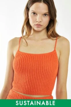 Glamorous Orange Knitted Strappy Crop-Top
