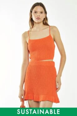Glamorous Orange Ruffle Hem Knitted Mini-Skirt