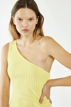 Glamorous Banana-Yellow Rib-Knit Asymmetric Midi Dress -Cheap Softly Dressed Store CA0421 DE47 03