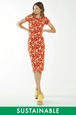 Glamorous Banana-Orange Squiggle Jersey Midi Dress