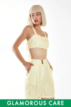 Glamorous Pale Yellow Tie Back Crop-Top