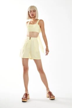 Glamorous Pale Yellow Tie Back Crop-Top -Cheap Softly Dressed Store CA0439 BO21 04