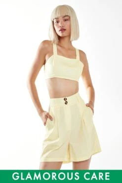 Glamorous Pale Yellow High Waisted Shorts