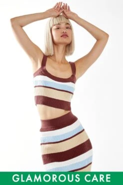 Glamorous Blue-Brown Stripe Crop-top