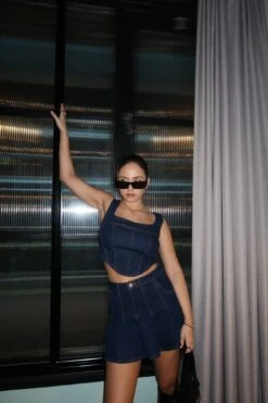 Glamorous Indigo Wash Lace-Up Back Corset Top