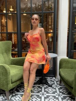 Glamorous Orange-Yellow Tie-Dye Gathered Bust-Cup Mini-Dress 7 Glamorous Orange-Yellow Tie-Dye Gathered Bust-Cup Mini-Dress -Cheap Softly Dressed Store CA0609 DO58 04