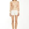 Glamorous Tan White Floral Button-Front Blouse