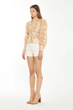 Glamorous Tan White Floral Button-Front Blouse 6 Glamorous Tan White Floral Button-Front Blouse -Cheap Softly Dressed Store CK5616B DF23 03