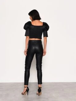 Glamorous Black Metallic Brocade Puff Sleeve Top -Cheap Softly Dressed Store CK57943