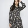 Glamorous Black Sun And Moon Print Long Sleeve Shirt Dress