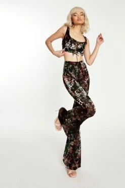 Glamorous Black Multi Devore Flared Trousers -Cheap Softly Dressed Store CK6105A DD42 04