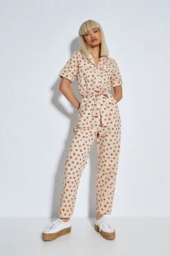 Glamorous Stone Red Daisy Tie Waist Button Front Jumpsuit -Cheap Softly Dressed Store CK6426 DA59 04