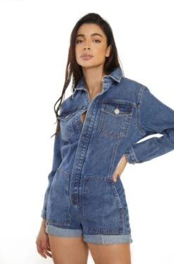Glamorous Womens Mid Stonewash Denim Playsuit