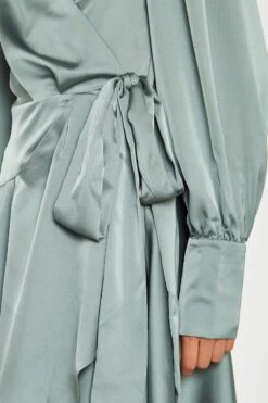 Glamorous Dusty-Green Satin Wrap Mini-Dress -Cheap Softly Dressed Store CK6564 DM23 04