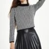 Glamorous Black White Stripe Skinny Fit Rib Knit Long Sleeve Top