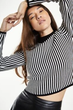 Glamorous Black White Stripe Skinny Fit Rib Knit Long Sleeve Top 7 Glamorous Black White Stripe Skinny Fit Rib Knit Long Sleeve Top -Cheap Softly Dressed Store CK6699 AX17 04