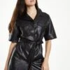 Glamorous Black Pu Shirt Dress With Tie Belt