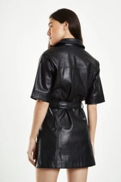 Glamorous Black Pu Shirt Dress With Tie Belt -Cheap Softly Dressed Store CK6707 BPU 02
