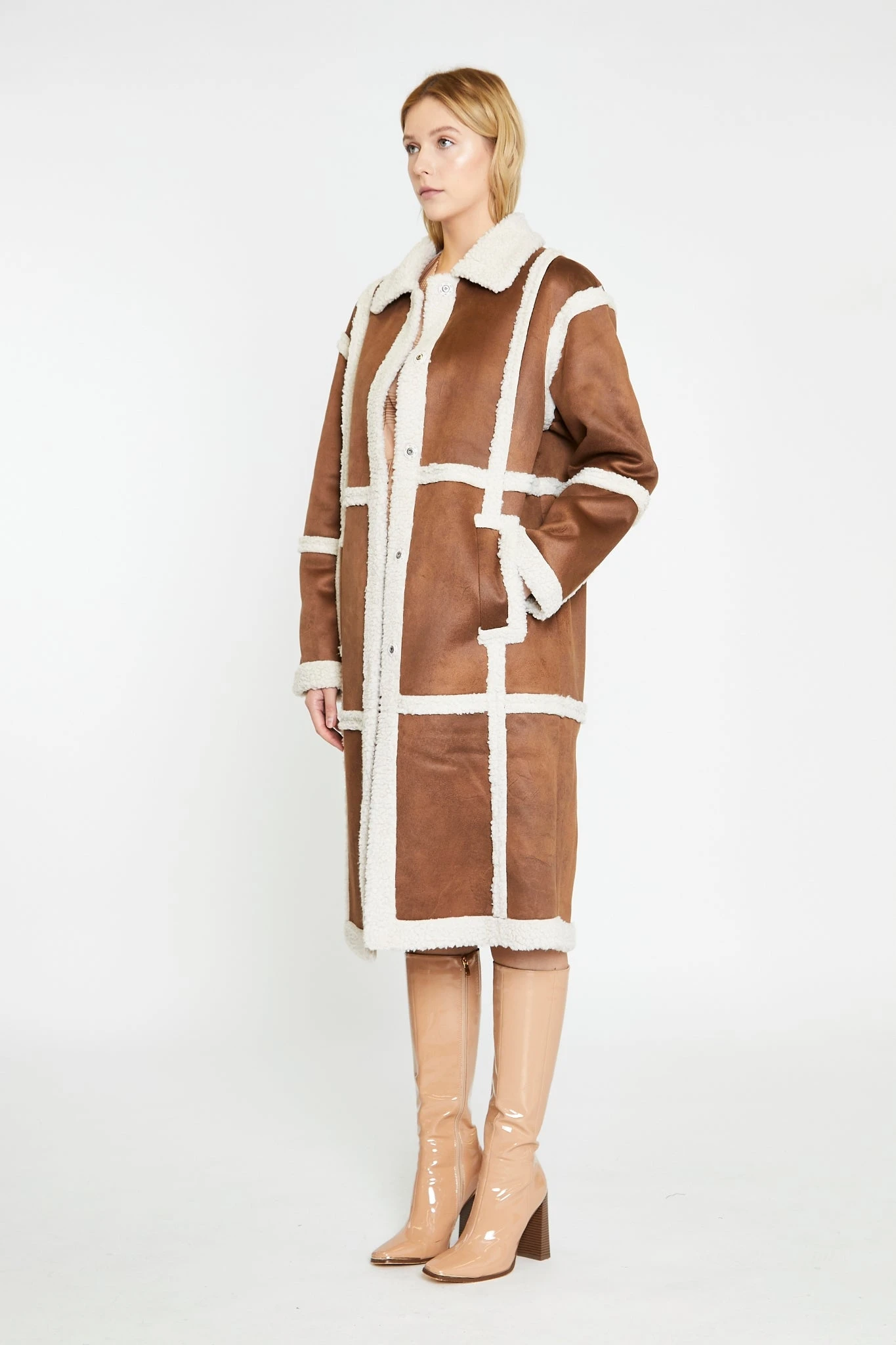 Glamorous Tan-Cream Shearling Midi-Coat 3 Glamorous Tan-Cream Shearling Midi-Coat - Image 3