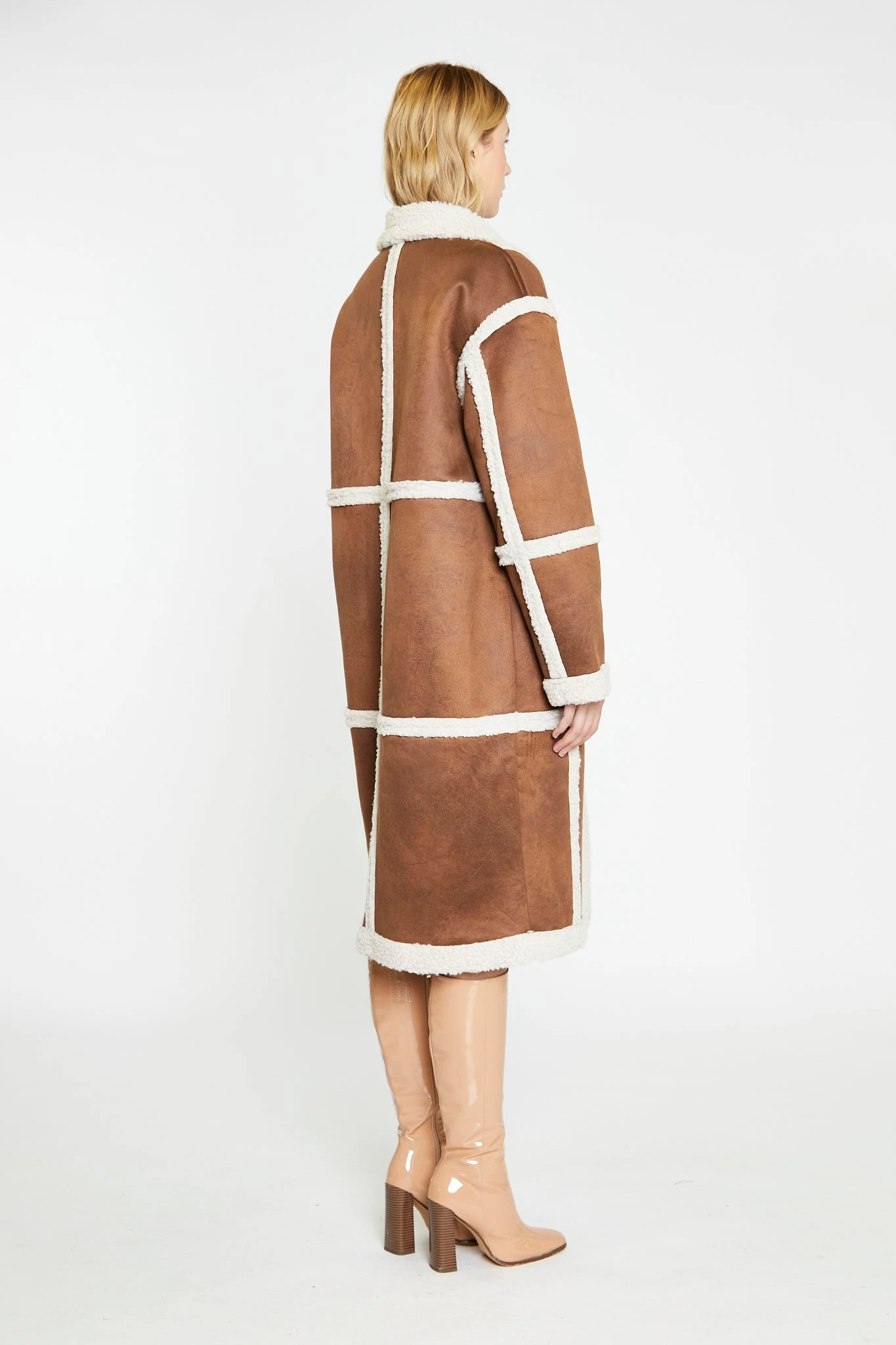 Glamorous Tan-Cream Shearling Midi-Coat 4 Glamorous Tan-Cream Shearling Midi-Coat - Image 4
