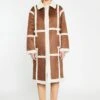 Glamorous Tan-Cream Shearling Midi-Coat