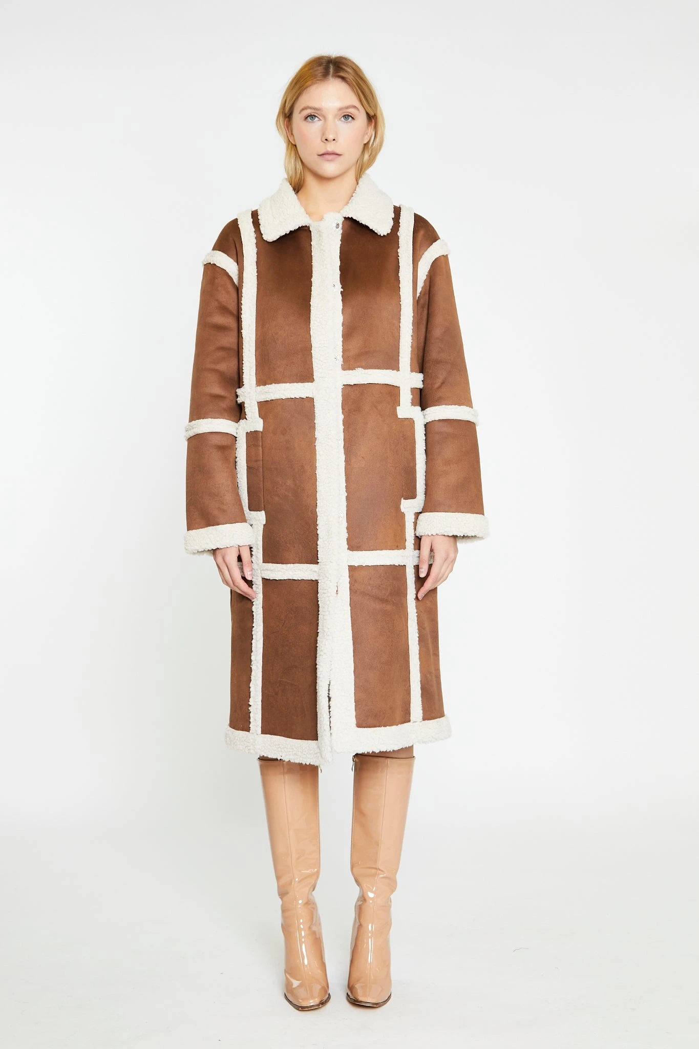 Glamorous Tan-Cream Shearling Midi-Coat 1 Glamorous Tan-Cream Shearling Midi-Coat