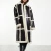 Glamorous Black Cream Long Shearling Seamed Coat With Collar