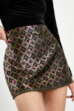 Glamorous Geo Brocade High Waisted A-line Mini Skirt -Cheap Softly Dressed Store CK6786 CZ63 04