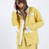Glamorous Yellow Tweed White Oversized Blazer With Contrast Trim