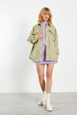 Glamorous Yellow Grey Check Tweed Oversized Shacket -Cheap Softly Dressed Store CK6795 CZ65 03